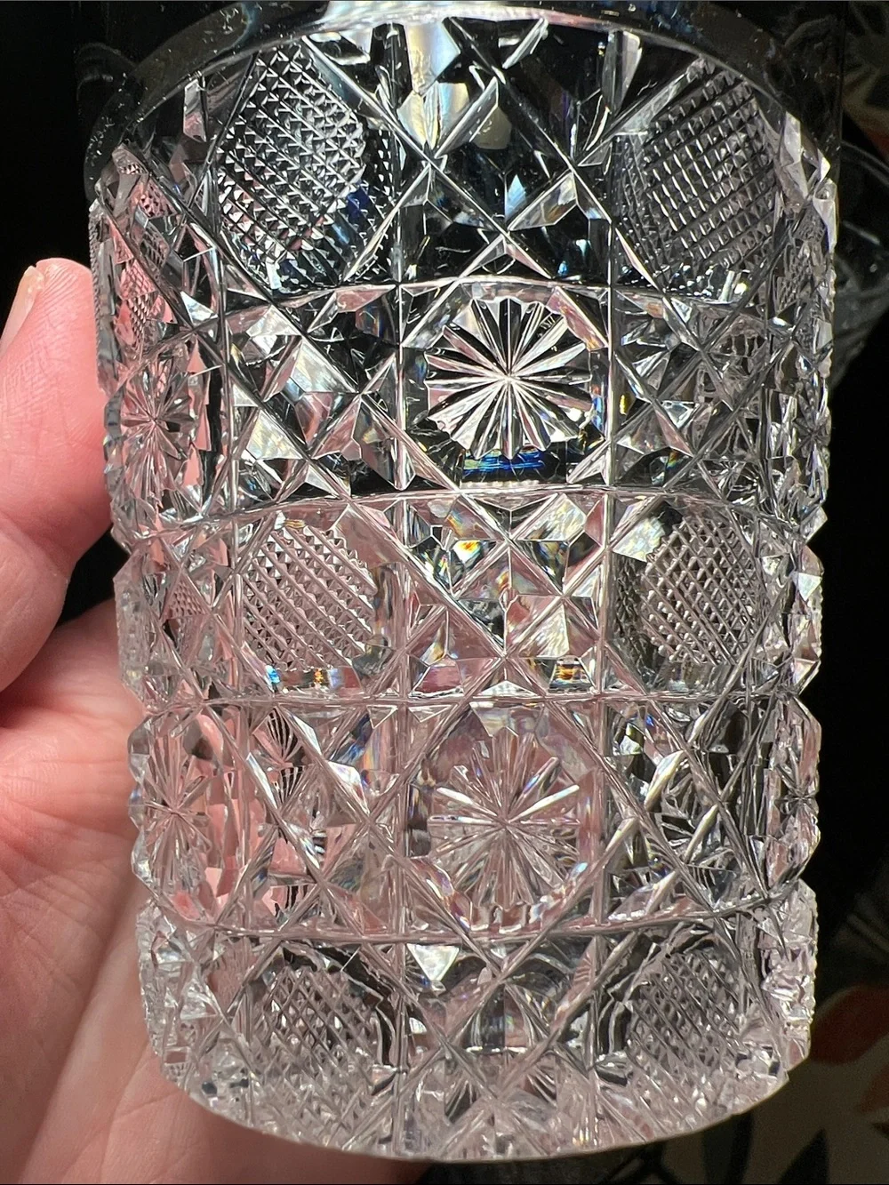 Pair of Antique Intricate Hand Cut American Brilliant Crystal Tumblers Glasses